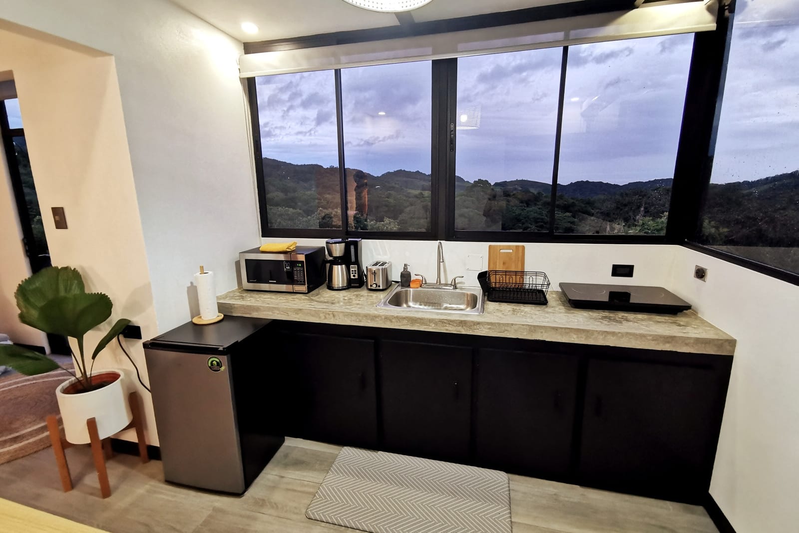 Sunset over the ridge seen from the kitchen counter