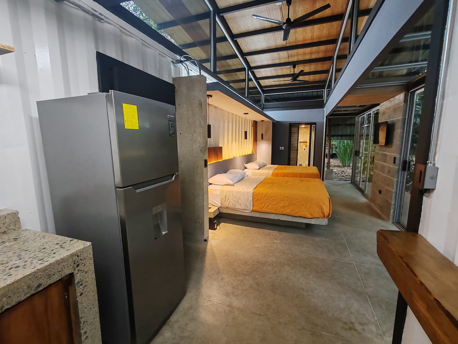 Refrigerator and open container room toward the deck