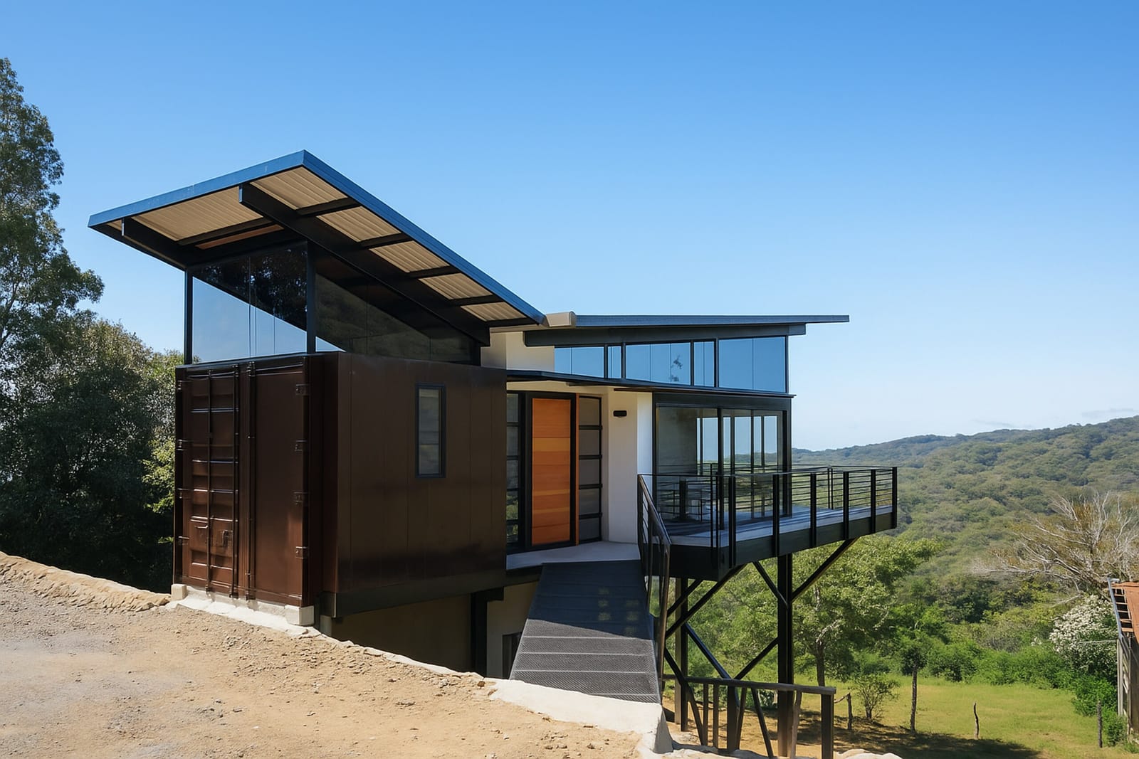 Kapetsowa container loft on stilts with glass wall above the Monteverde forest